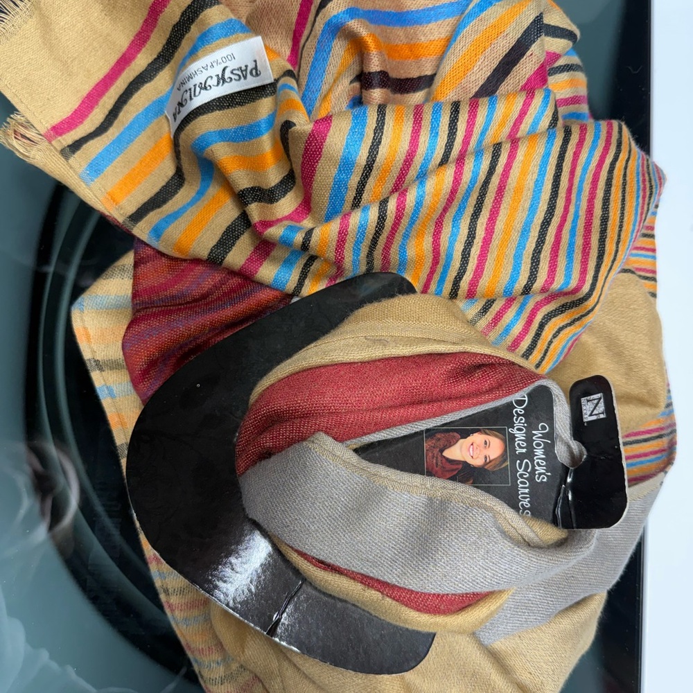 pashmina Multicolor Striped Pashmina with Beige Base